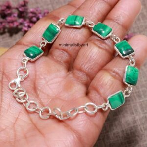 Handmade Malachite Bracelet: Rectangular Sterling Silver Statement Jewelry Handmade Malachite Bracelet: Rectangular Sterling Silver Statement Jewelry