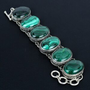 Handmade Vintage Malachite Bracelet: 925 Sterling Silver Adjustable Chain Handmade Vintage Malachite Bracelet: 925 Sterling Silver Adjustable Chain