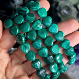 Malachite Heart Beaded Bracelet, Bead Bracelet, 11mm Malachite Heart Beaded Bracelet, Bead Bracelet, 11mm