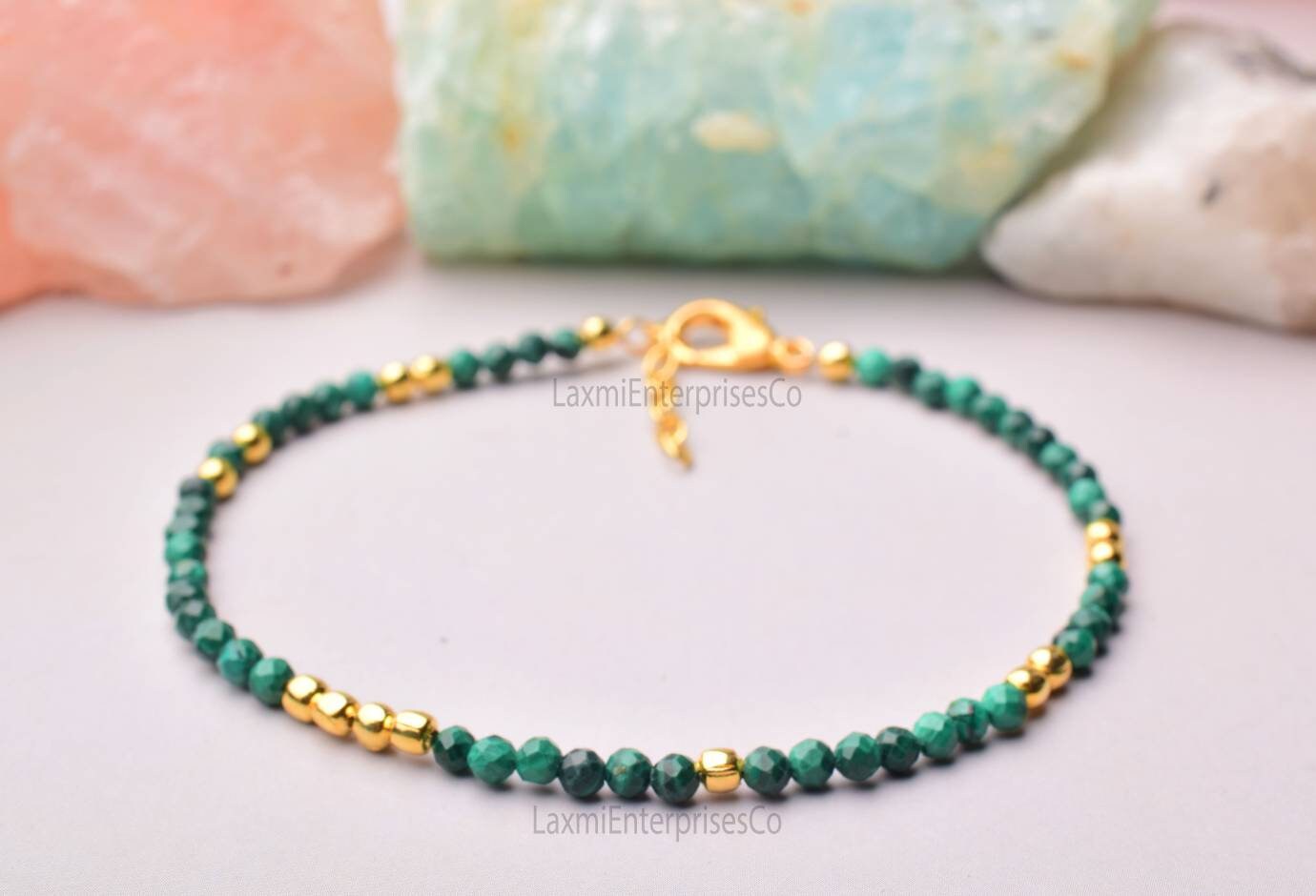 Malachite Bracelet, Micro Faceted Bracelet, Tiny Beads, Beaded Bracelet, Layering, Minimalist, Dainty Bracelet, Gift Her, Christmas Gift