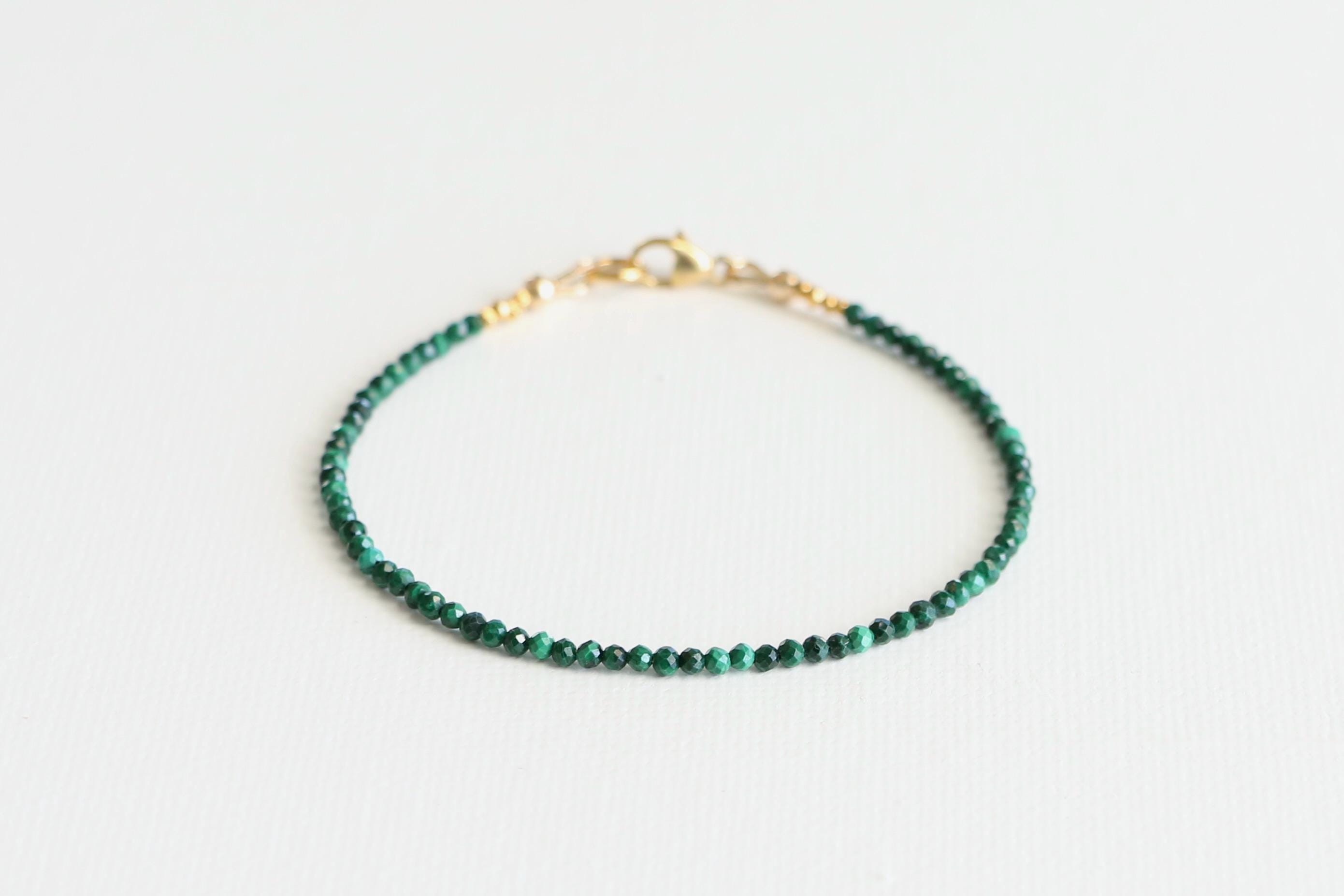 Natural Malachite Bracelet, Dainty Beaded Bracelet