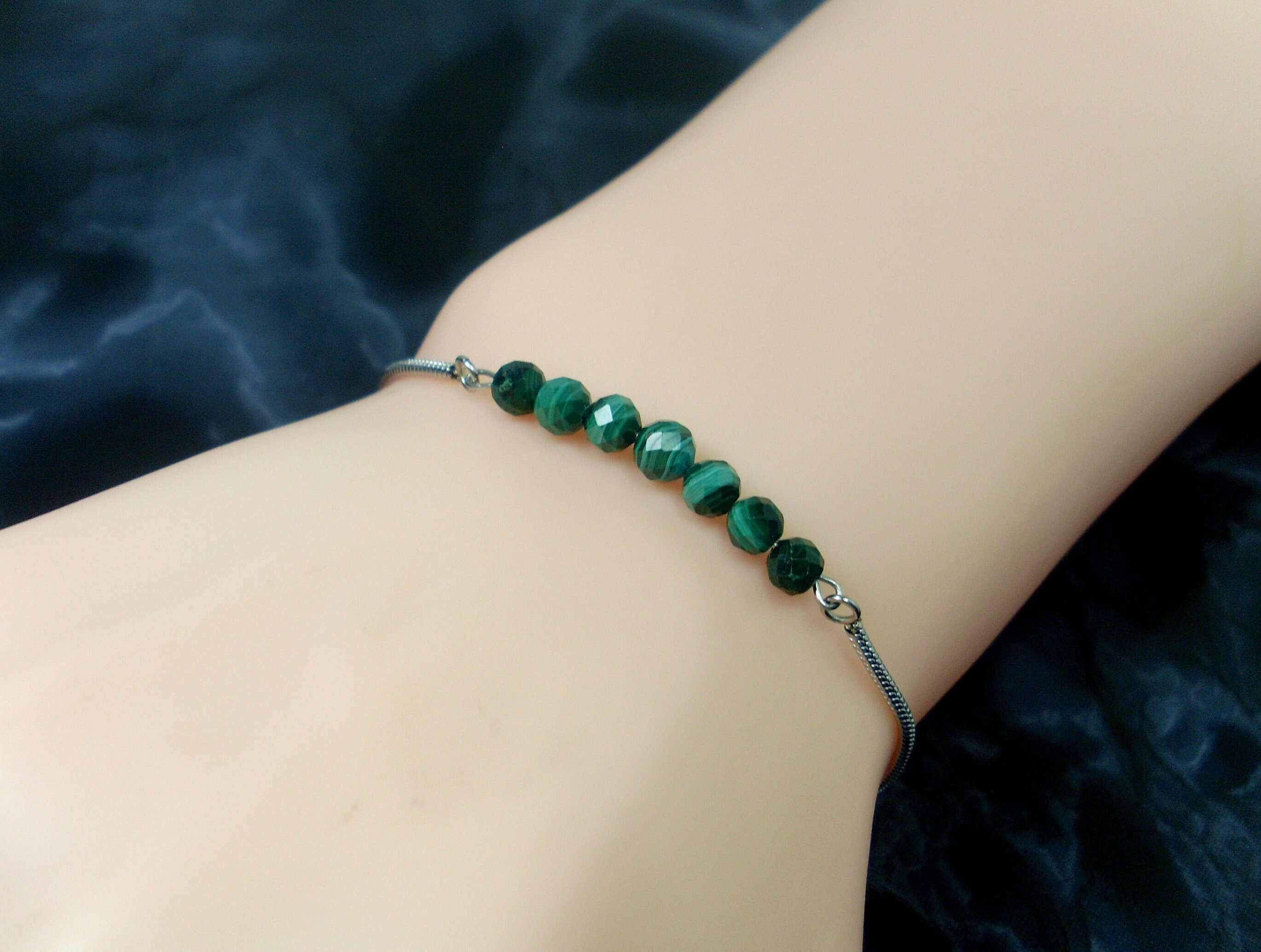 Natural Malachite Bracelet Faceted 5 Mm, Dainty Adjustable Natural Gemstone Bracelet For Women Or Girl, Stainless Steel Bracelet + Gift Bag Natural Malachite Bracelet Faceted 5 Mm, Dainty Adjustable Natural Gemstone Bracelet For Women Or Girl, Stainless Steel Bracelet + Gift Bag