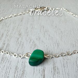 Malachite Bracelet: Natural Green Gemstone, Sterling Silver Chain Malachite Bracelet: Natural Green Gemstone, Sterling Silver Chain