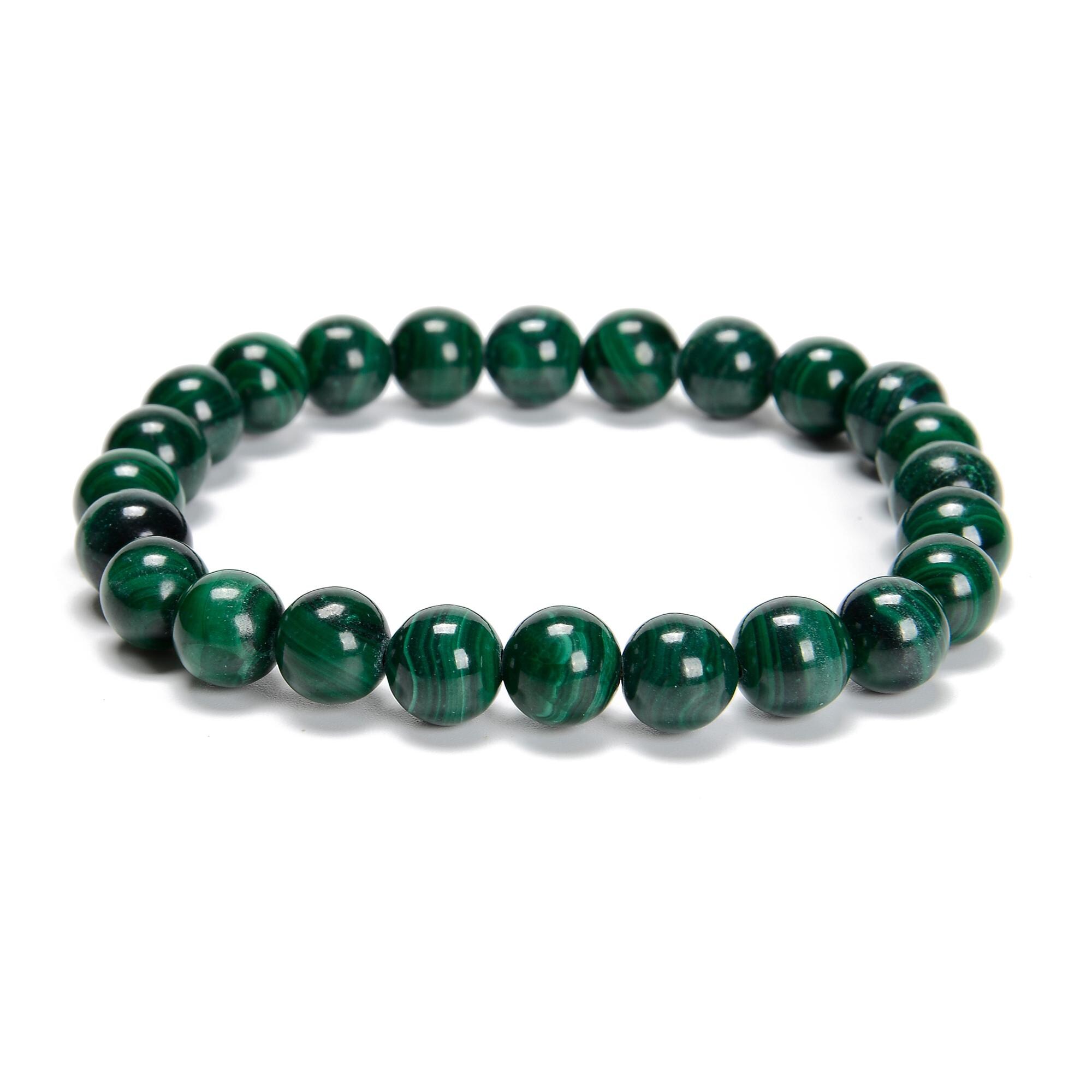 Natural Malachite Smooth Round Beaded Bracelet 8mm 7.5'' Length Sold By Piece