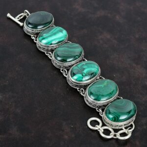 Vintage Handmade Malachite Bracelet: 925 Sterling Silver Adjustable Chain Vintage Handmade Malachite Bracelet: 925 Sterling Silver Adjustable Chain
