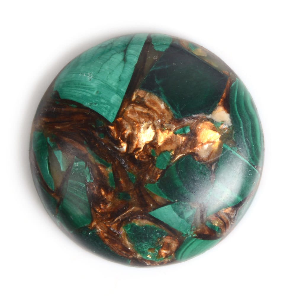 25mm Copper Malachite Round Flatback Cab Cabochon