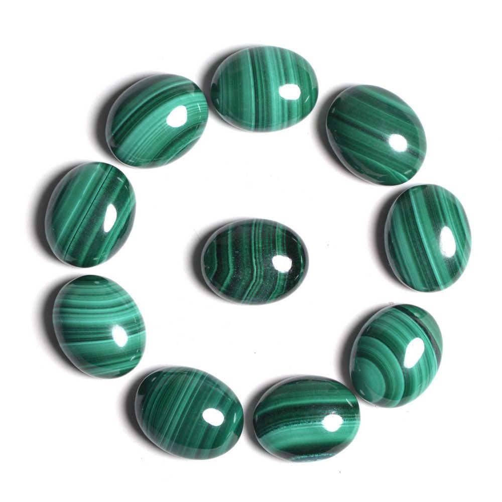 G1832 10 Pcs 10mm Genuine Malachite Gemstone Oval Cab Cabochon