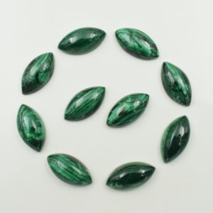 Natural Malachite Marquise Gemstones, Flat Back Cabochon for Jewelry Making