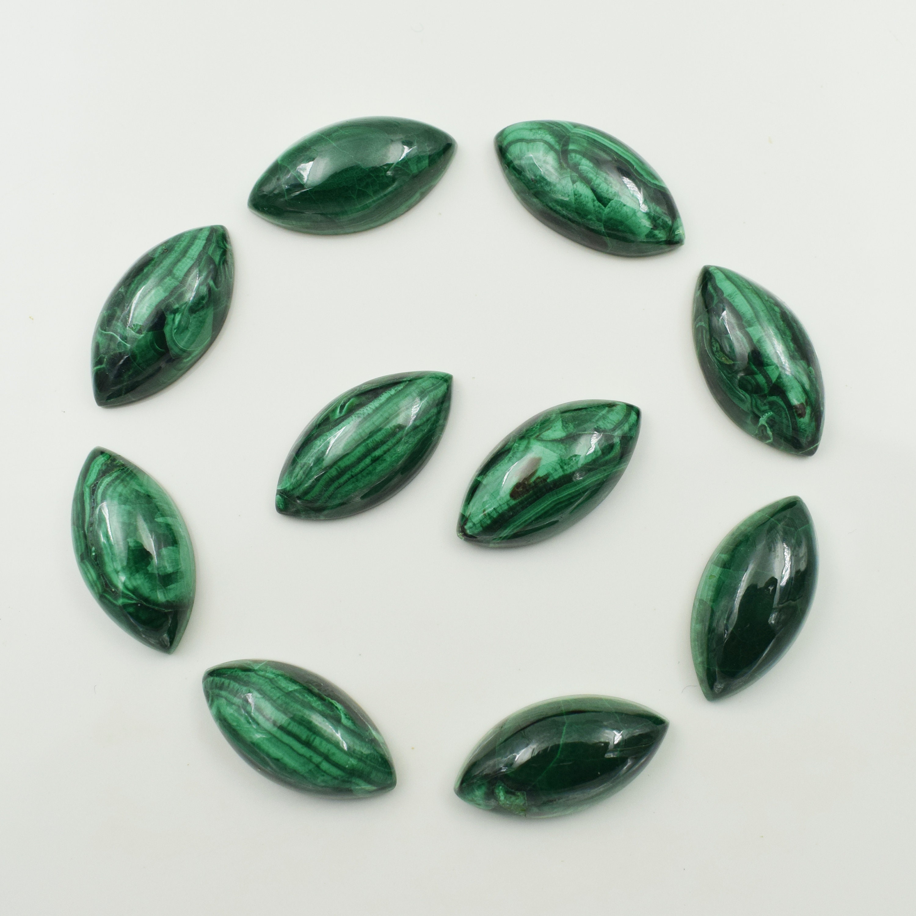 Natural Malachite Smooth Polished Marquise Calibrated Flat Back Cabochon Gemstone For Jewelry Making All Sizes Available