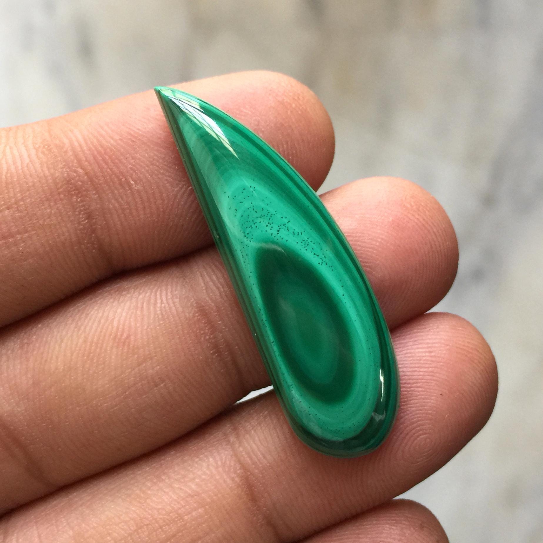 Natural Malachite Marquise Cabochon Green Gemstone, Long Leaf Shape Polished Loose Stone, Banded Pattern Designer Jewelry Making Supply