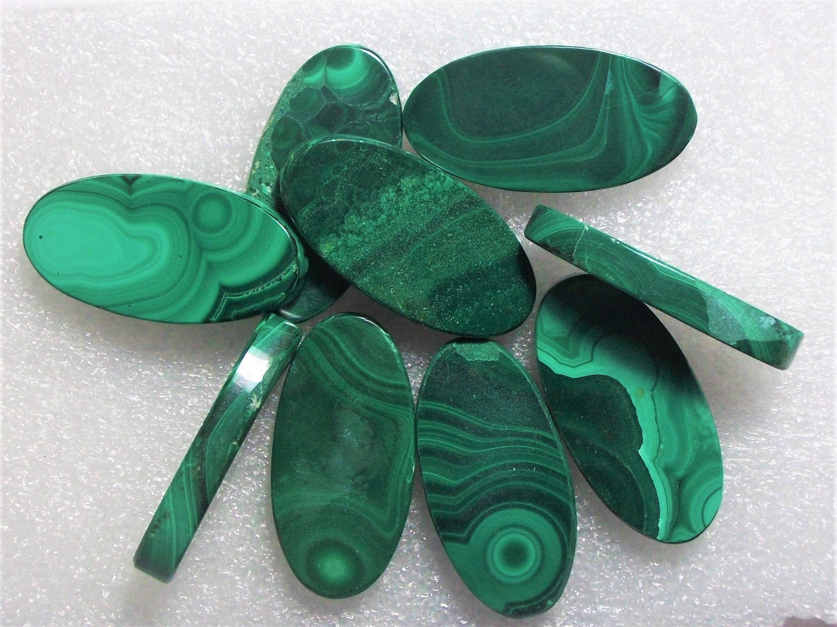 Natural Malachite Oval Cabochon: Flat Back Gemstone Natural Malachite Oval Cabochon: Flat Back Gemstone