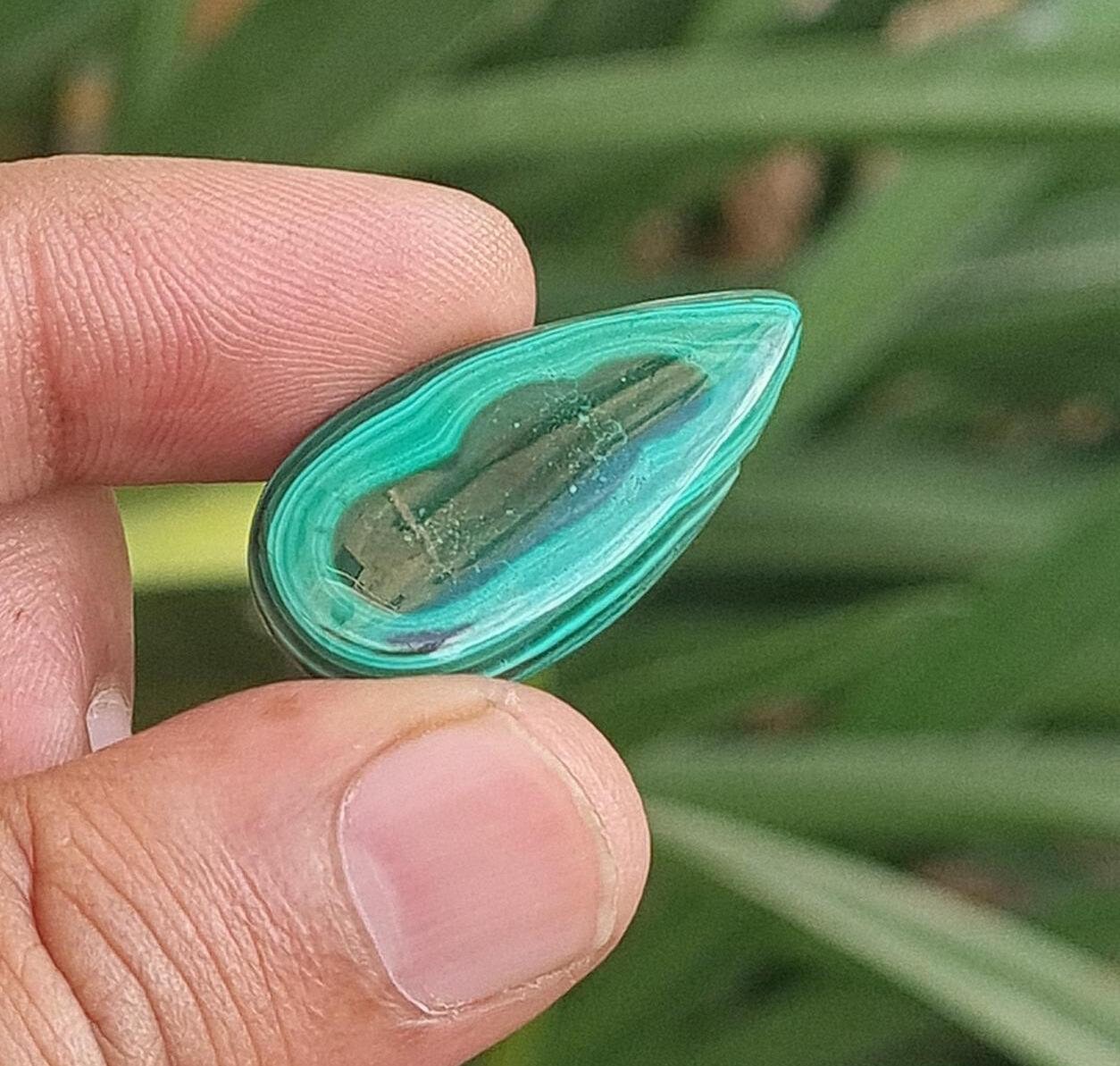 Natural Pear Malachite Cabochon, 24 Carat Loose Gemstone (29x15) Natural Pear Malachite Cabochon, 24 Carat Loose Gemstone (29x15)