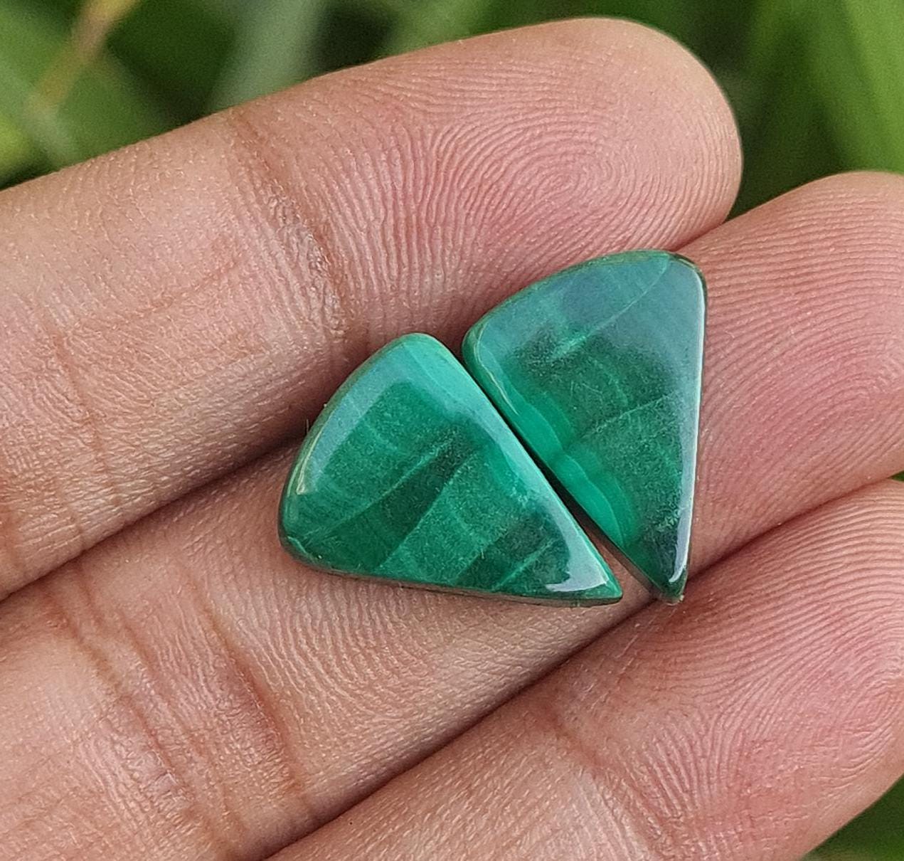 Natural Malachite Slice Pair: Pear Cabochon Gemstones, 17x12mm Natural Malachite Slice Pair: Pear Cabochon Gemstones, 17x12mm