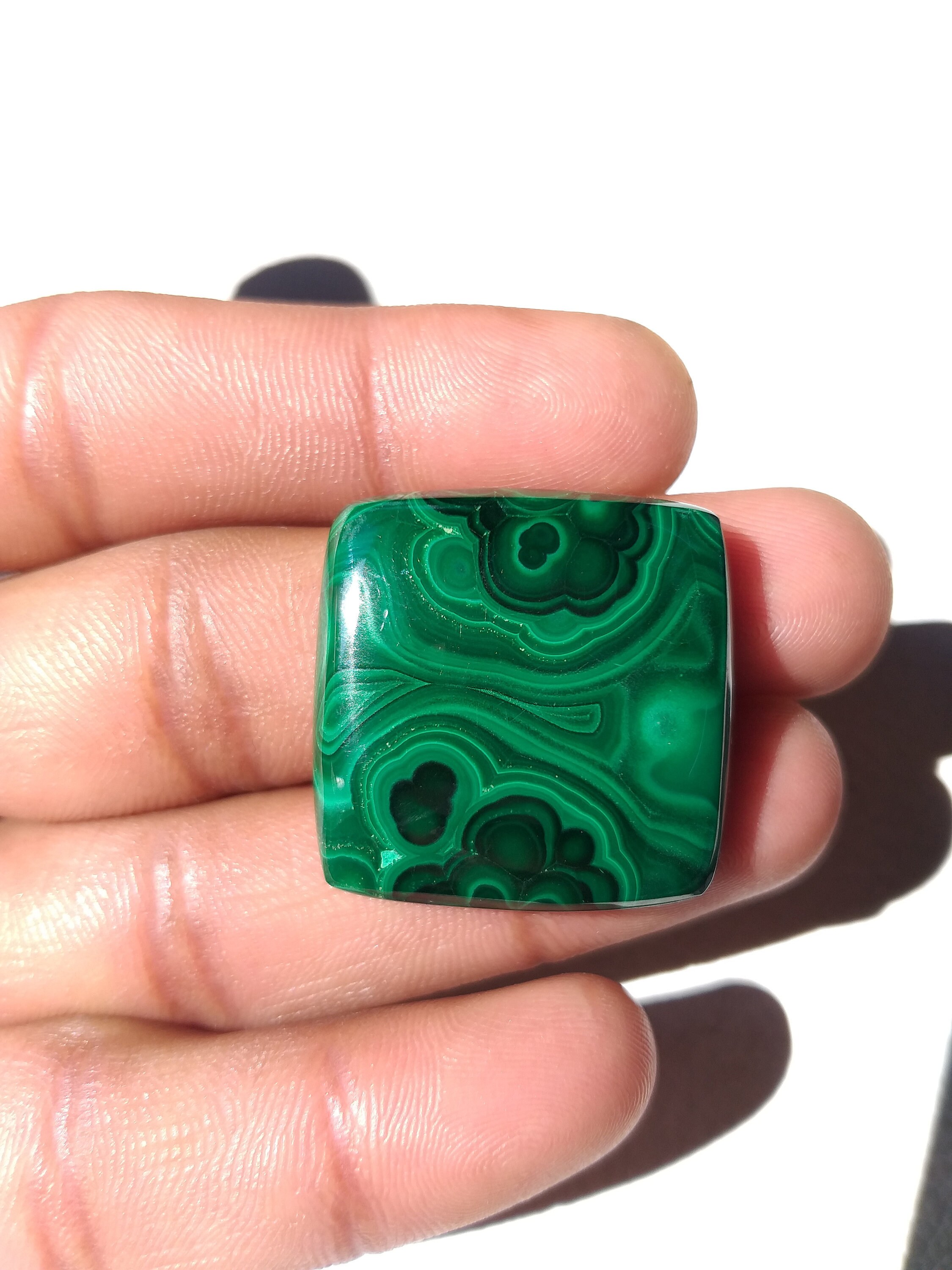 Natural Malachite Stone Cabochon: Cushion Shape Gemstone For Jewelry (29x7 Mm) Natural Malachite Stone Cabochon: Cushion Shape Gemstone For Jewelry (29x7 Mm)