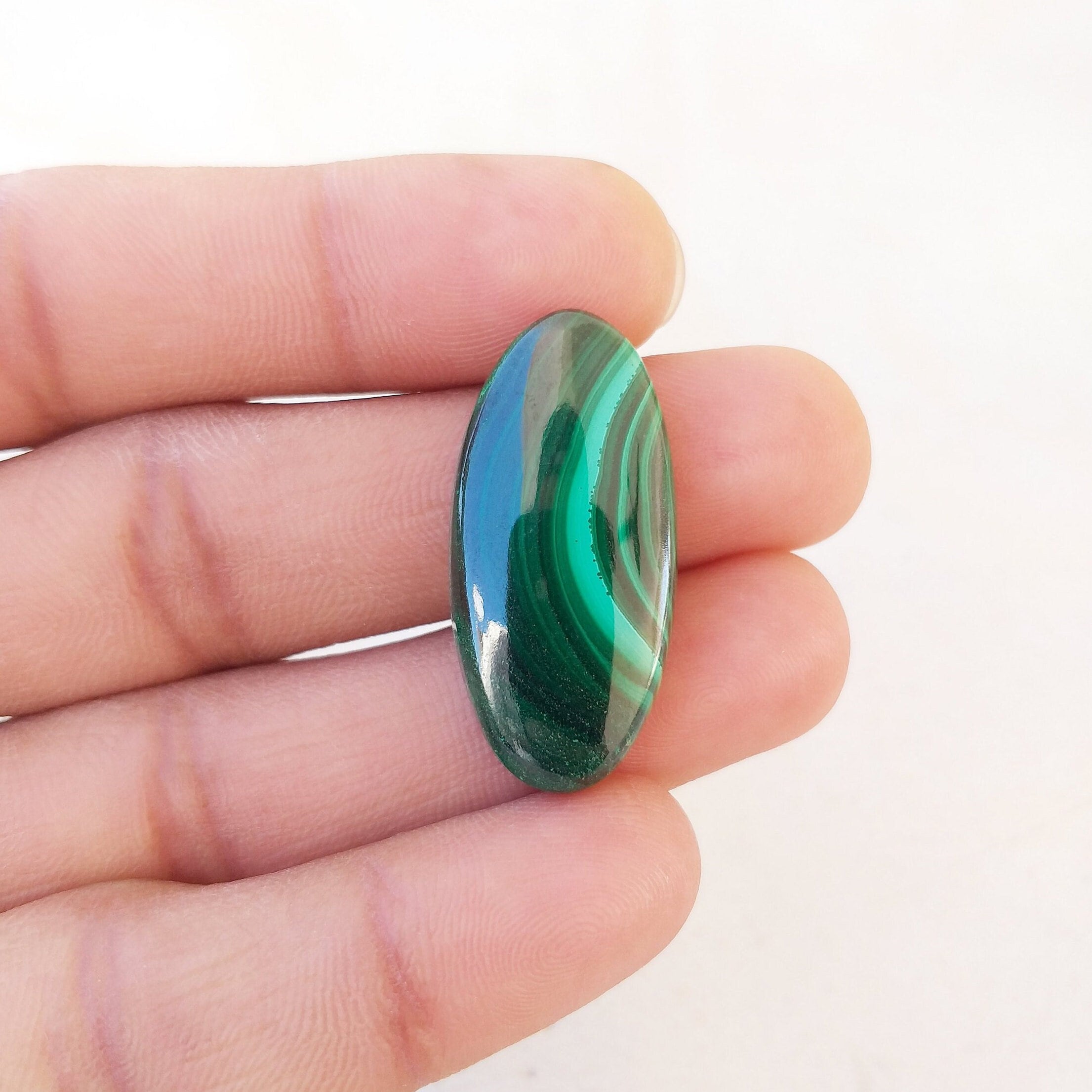 Natural Malachite Stone Cabochon: Polished Gemstone For Pendant (33x16x6 Mm, 36.1 Carat