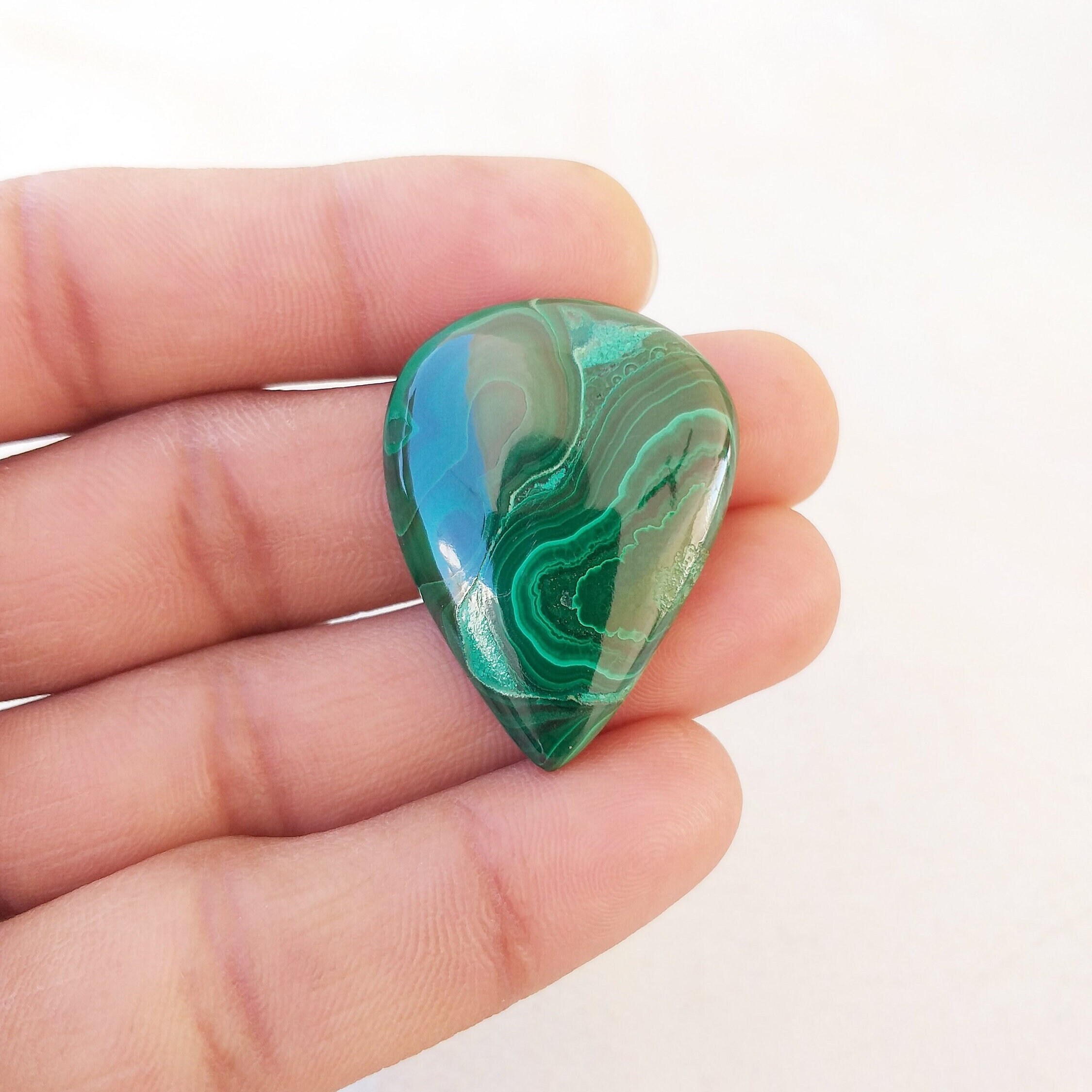 Pear Shape Malachite Cabochon: 61.4 Carat Gemstone Pendant (36x27x6 Mm