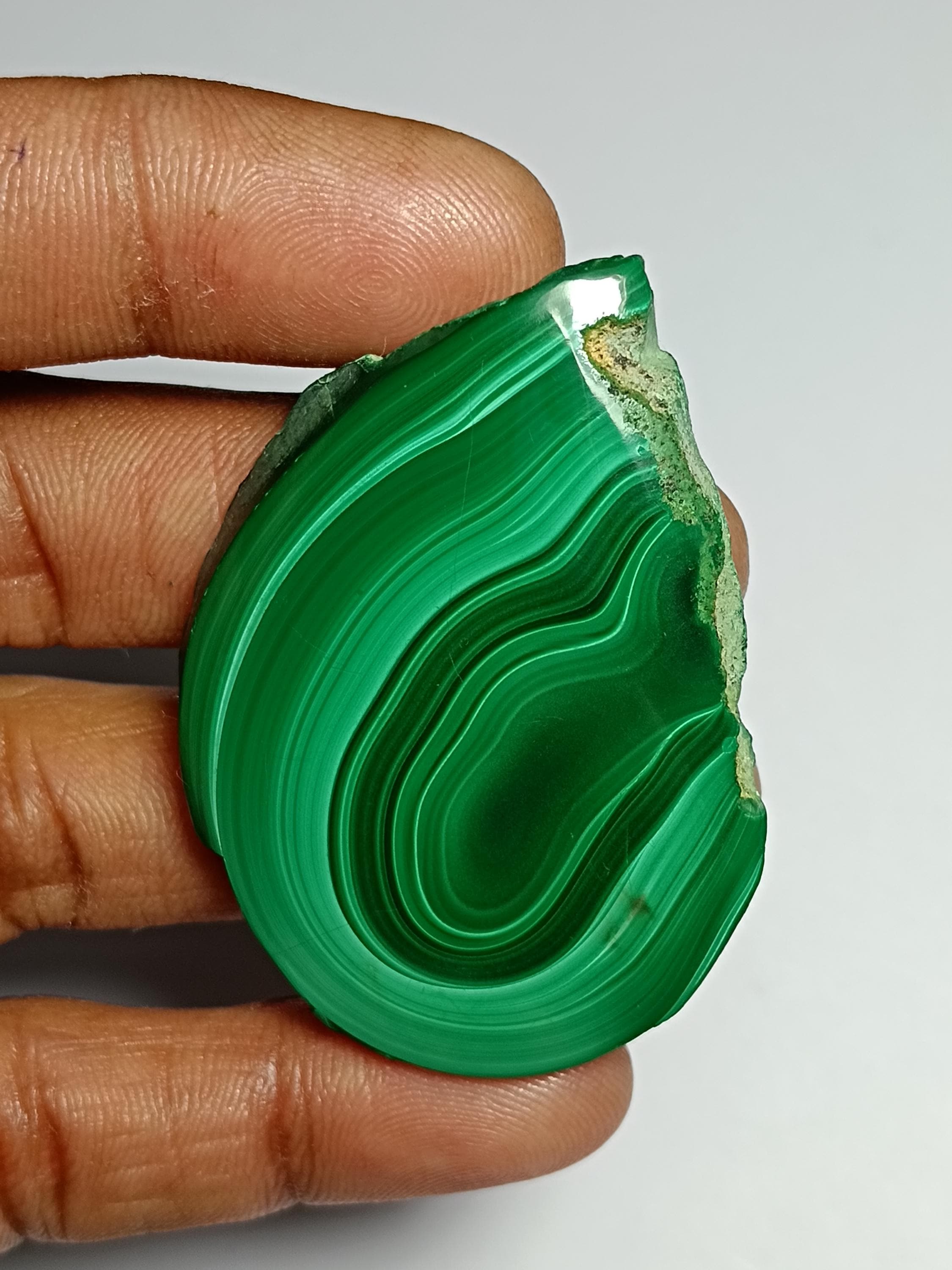 Malachite Slice Cabochon: Loose Gemstone, 170cts. 52x35mm. Malachite Slice Cabochon: Loose Gemstone, 170cts. 52x35mm.