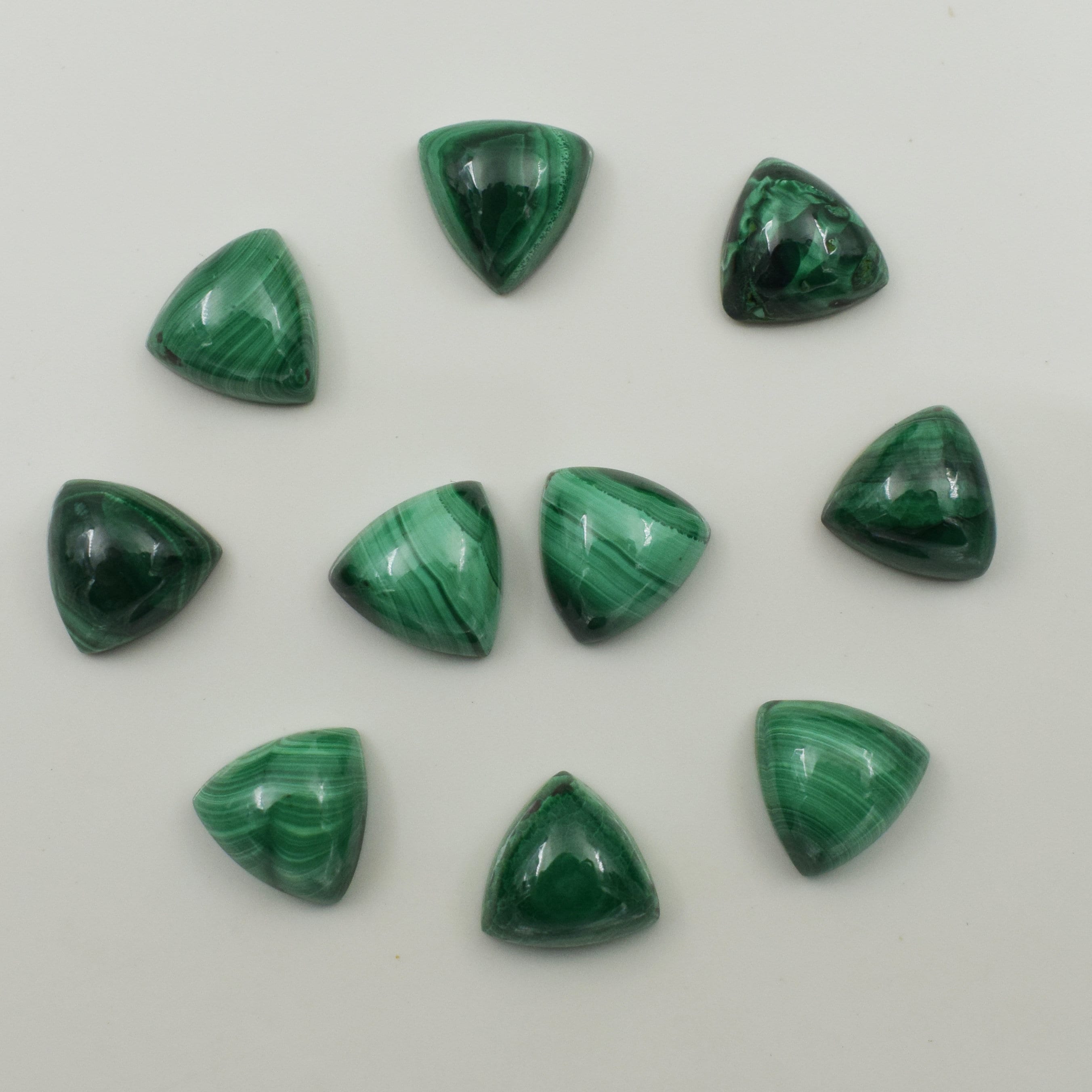 Natural Malachite Trillion Cabochon Calibrated Gemstone | Natural Flat Back Loose Stone For Jewelry Making | Triangle Cabochon Gemstone