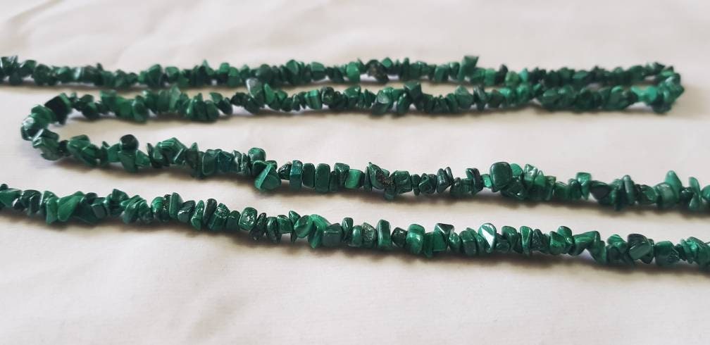 3 Strands Of Bead Malachite Natural Mini To Small Chips 34" Each
