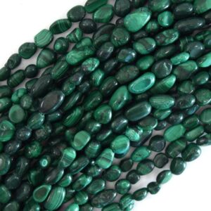 6mm - 8mm Natural Green Malachite Pebble Nugget Beads 15.5" Strand
