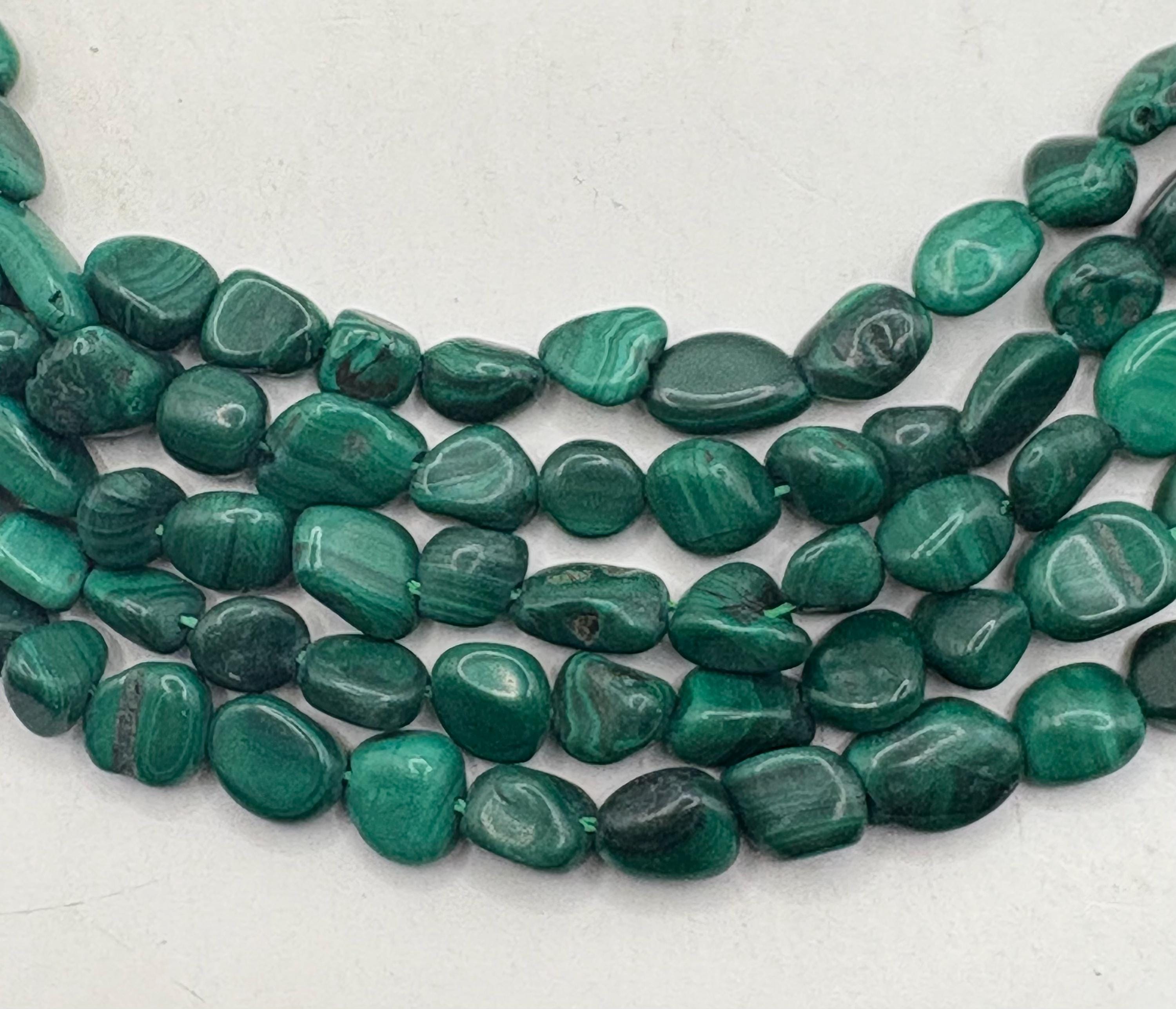 Freeform Nugget Malachite Gemstone Beads. 15" Strand Of 8-12mm Banded Green Malachite Beads, Approx. 45 Beads Per Strand.