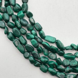 Freeform nugget Malachite gemstone beads. 15" strand of 8-10mm green Malachite beads, approx. 49-51 beads per strand.