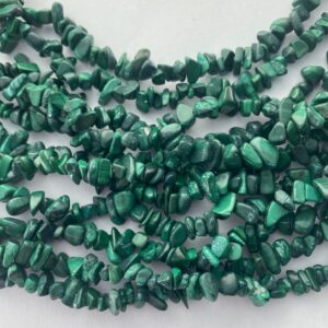 Malachite gemstone chips. 36” strand of 5-9mm banded green Malachite beads.