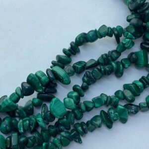 High Quality Malachite gemstone chips. Full 16" strand of G1 6-8mm banded green Malachite beads.