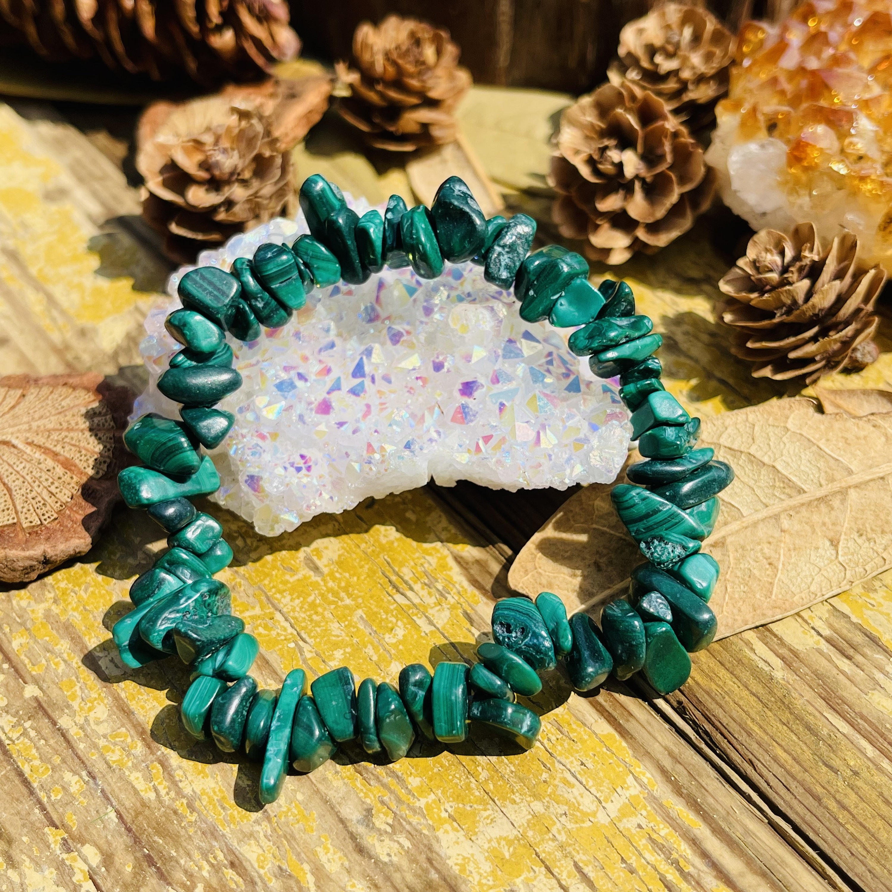 Natural Malachite Chip Bracelet,healing Braclet,stretchy Chip Beads Bracelet,chip Stretchy String Bracelet.7.5 Inches Bracelet.