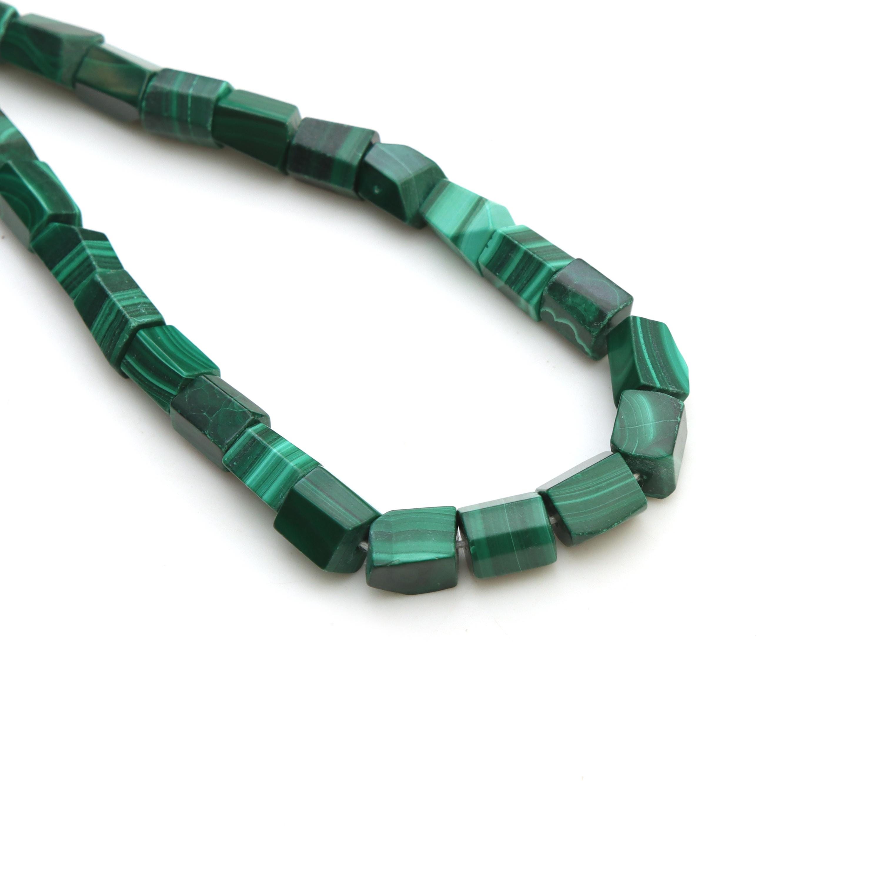 Natural Malachite Rectangle Nugget Beads 8x9.5 Mm To 9x10 Mm, Genuine Green Malachite Cube Nugget, Malachite Gemstone Jewelry, 18 Inches