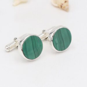 Malachite Cufflinks, 925 Sterling Silver, Gemstone Cufflinks – Handmade Jewelry, Groomsmen Gift, Green Stone Wedding Cuff Links for Men