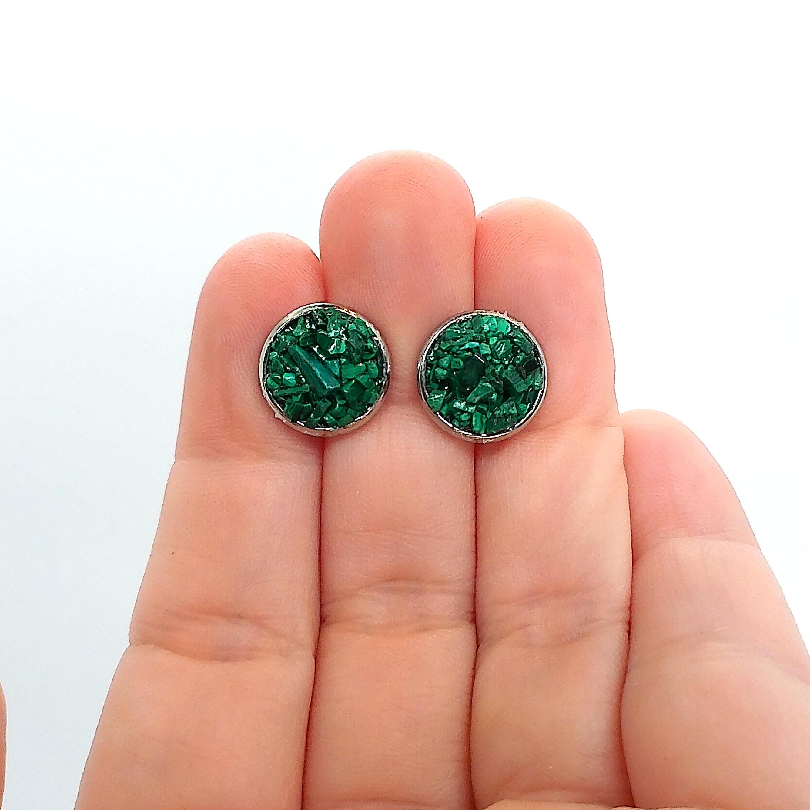 Malachite 10mm Stone Hypoallergenic Stainless Steel Stud Earrings