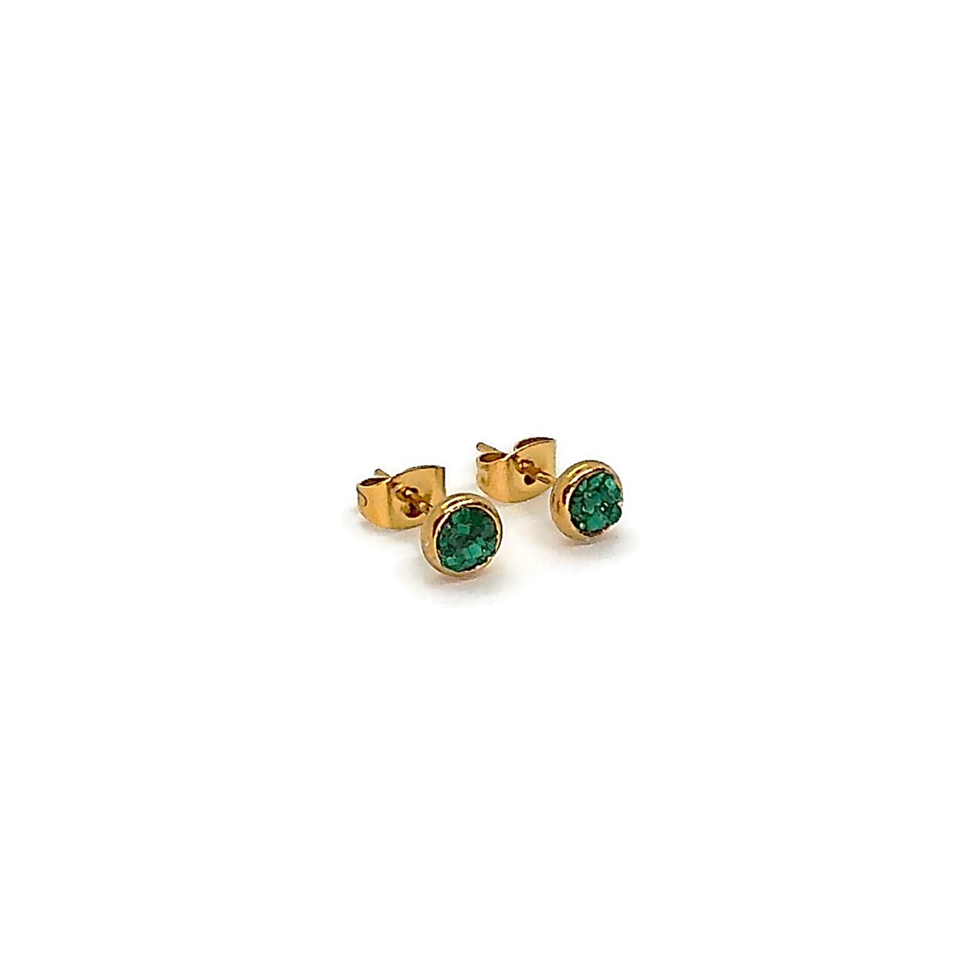 Malachite 4mm Stone Gold Plated Stainless Steel Stud Earrings