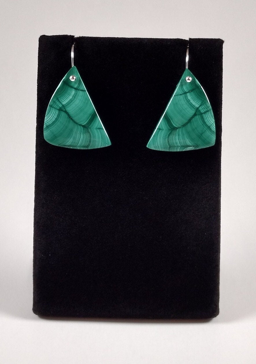 Malachite And Sterling Silver Earrings Handmade By Chris Hay