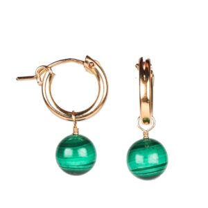 Malachite Ball Hoop Earrings, 14k Gold Filled, Gemstone Hoops