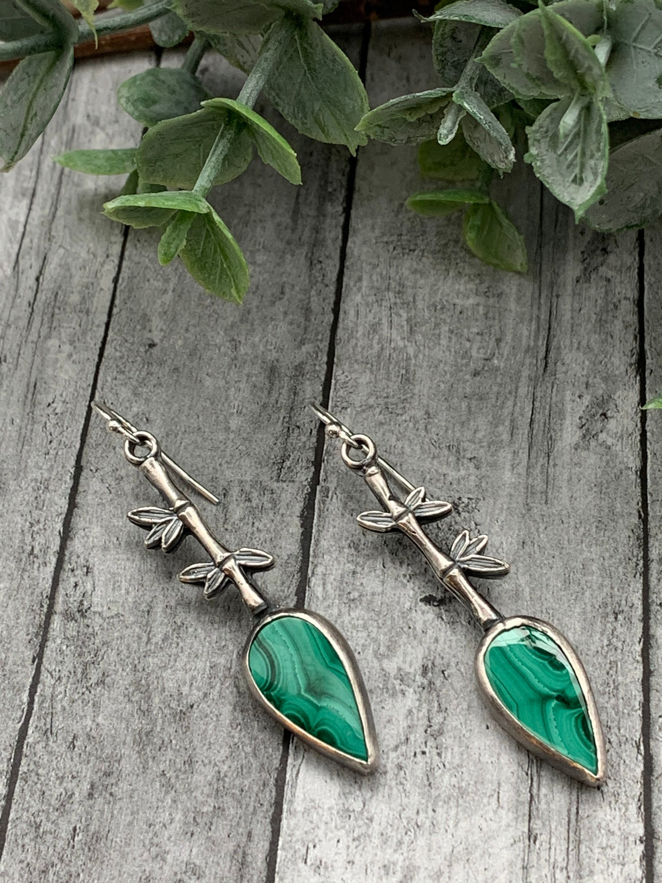Malachite Bamboo Artisan Earrings