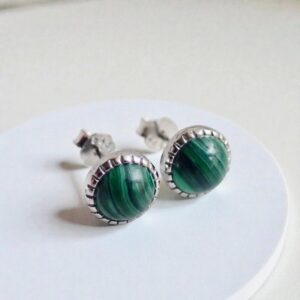Dainty Malachite Stud Earrings, Small Sterling Silver Gemstone Posts, Malachite Jewelry, Green Stone Gift For Her