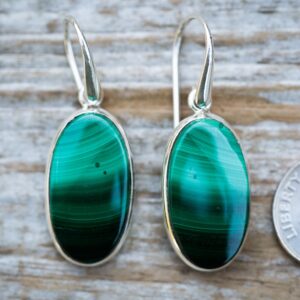 Malachite Dangle Earrings: 925 Sterling Silver, Natural Gemstone