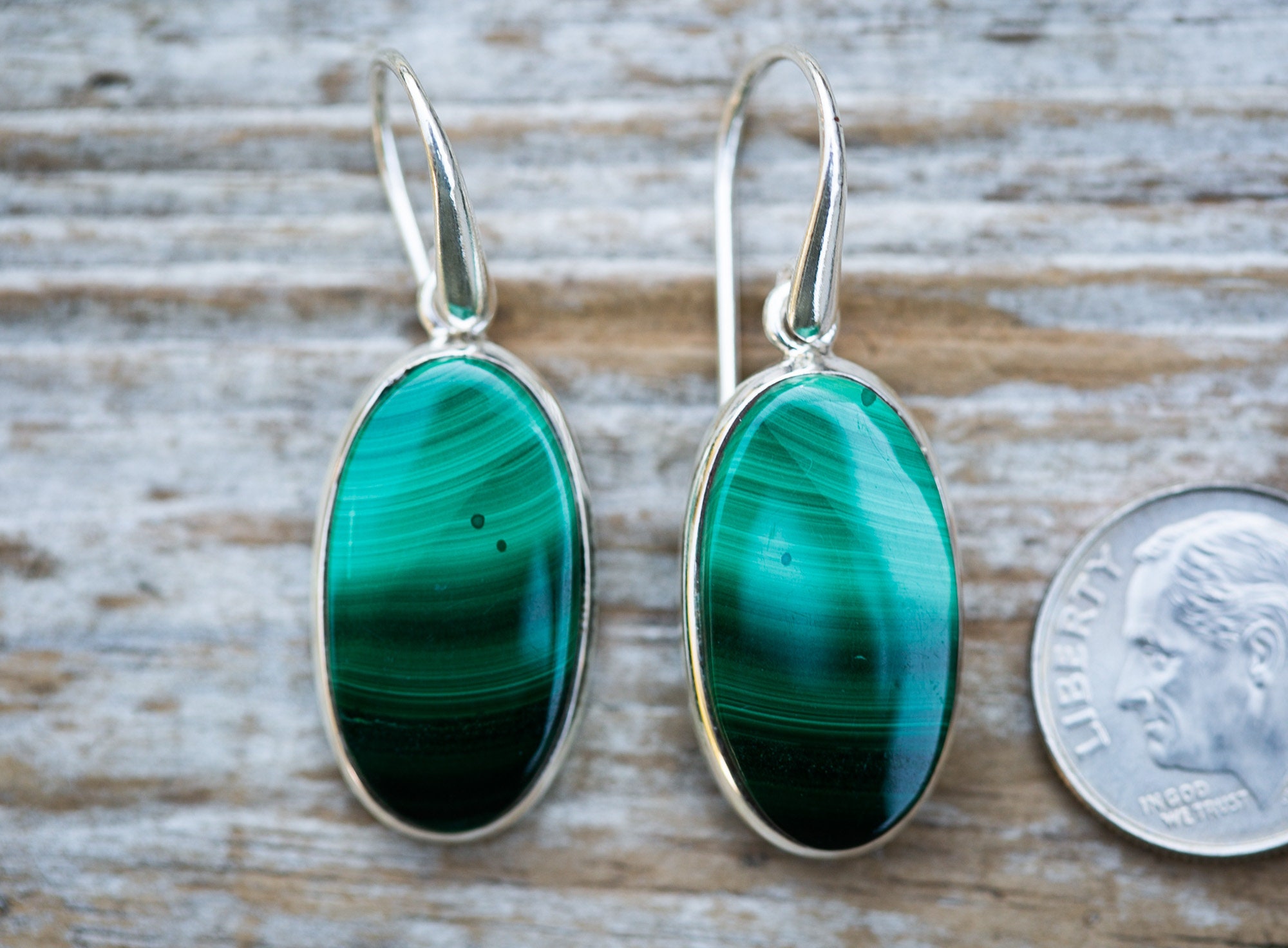 Malachite Dangle Earrings: 925 Sterling Silver, Natural Gemstone