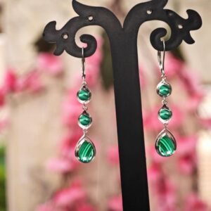 Malachite Dangle Drop Earrings For Women 925 Sterling Silver Statement Earrings Unique Malachite Wedding Long Earrings Vintage Dangle Drop