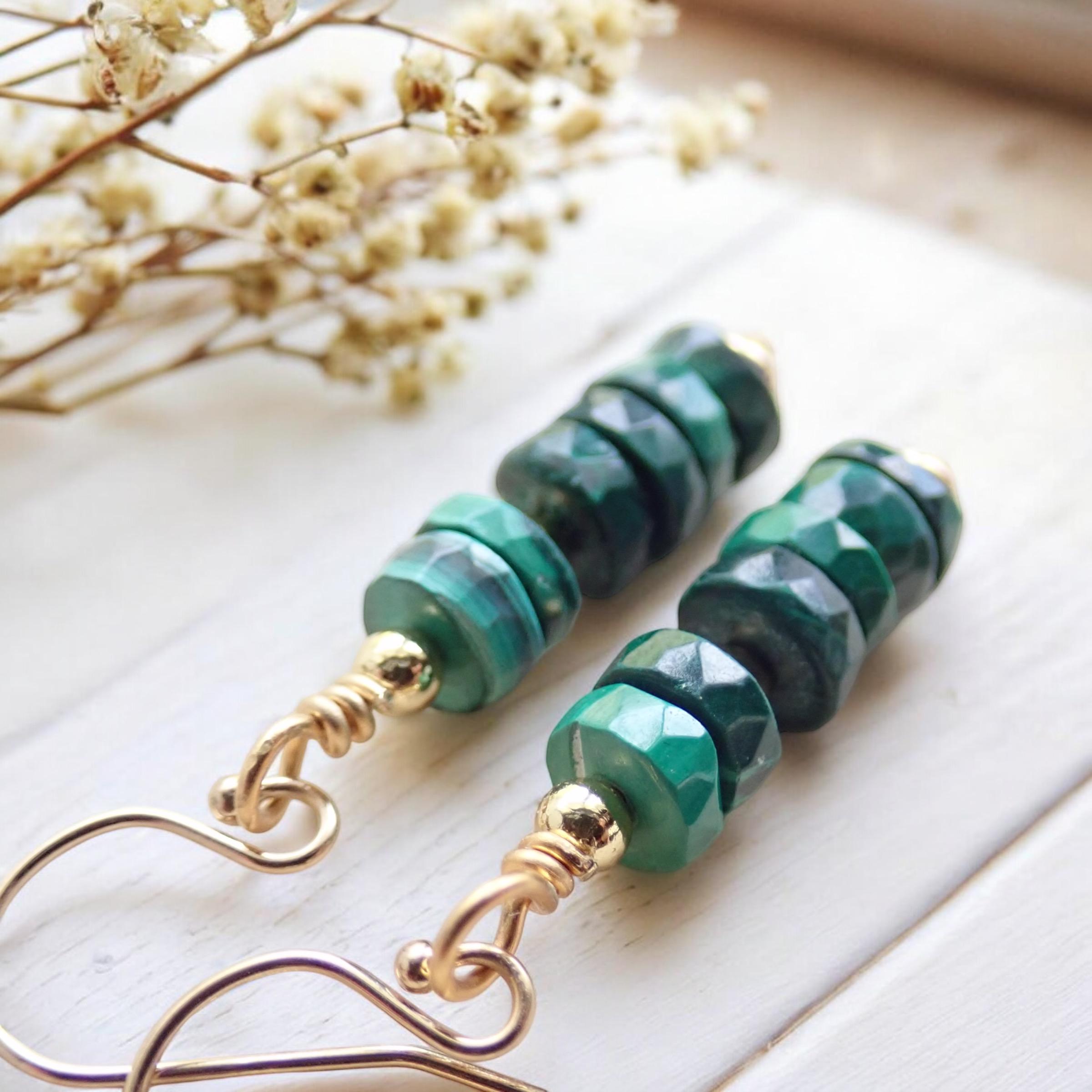 Genuine Malachite Earrings, Malachite Jewelry, Green Gemstone Drop Earrings, Dainty Gemstone Dangles, Minimalist Jewelry, Gift For Her