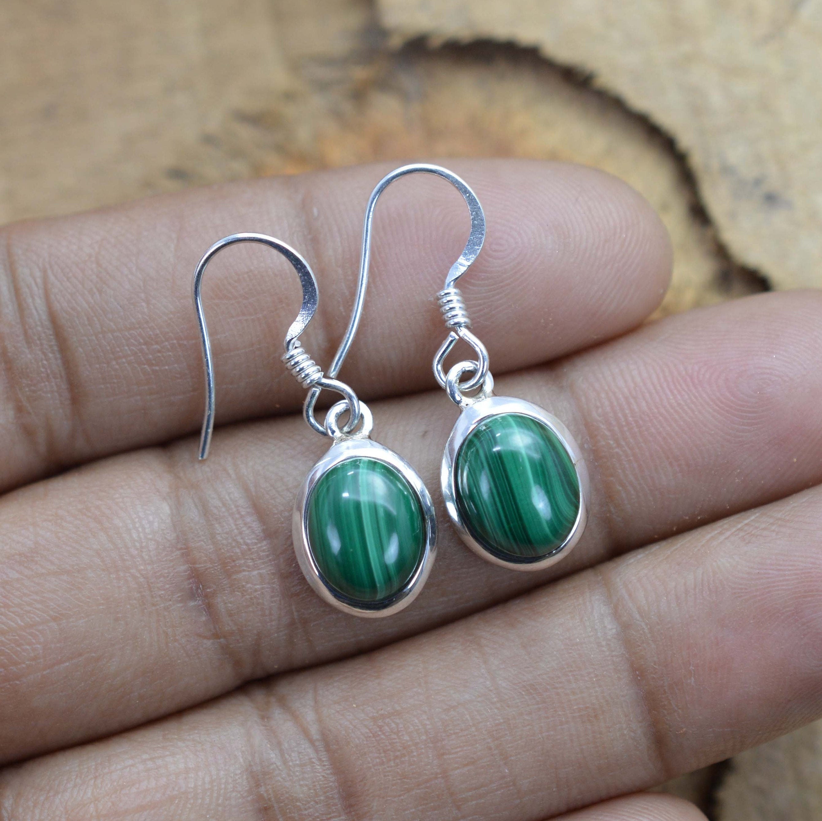 Green Malachite 925 Sterling Silver Hook Earring