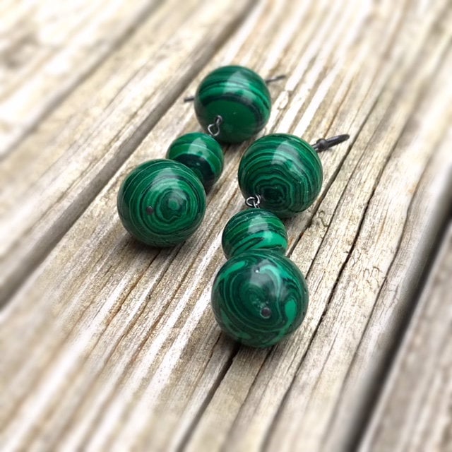 Green Malachite Gemstone Earrings – Oxidized Sterling Silver, 2.5 Inch