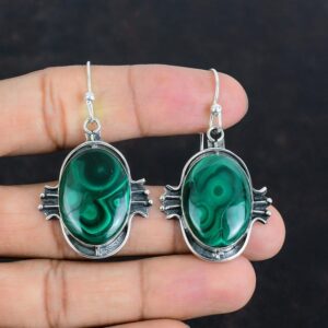 Handmade Malachite Earrings: 925 Sterling Silver Gemstone Jewelry