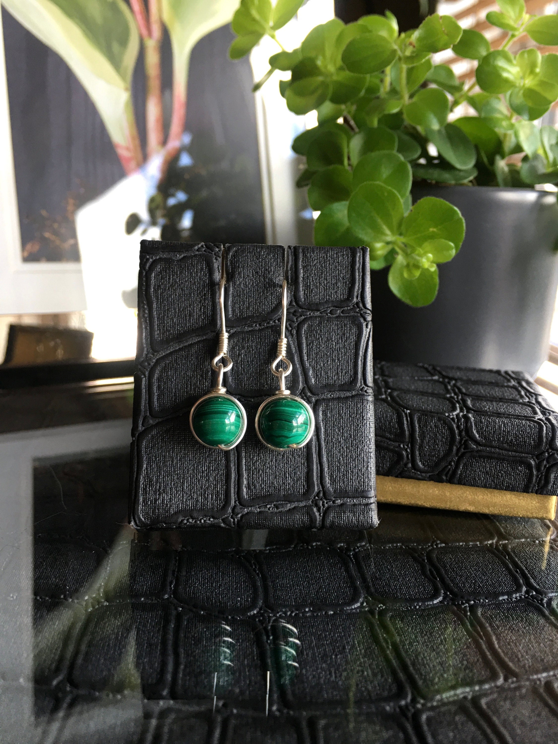 Malachite Earrings: Handmade Jewelry, 8mm Beads