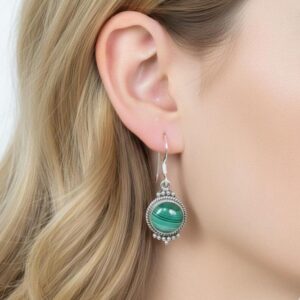 Handmade Malachite Sterling Silver Hook Earrings: April Birthstone