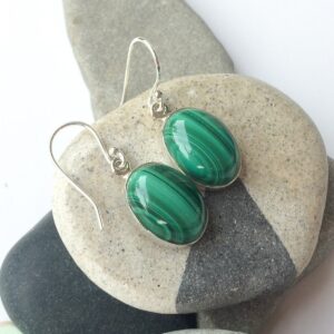 Malachite Earrings, Large Oval Sterling Silver Malachite Earrings, Green Gem Earrings, Natural Malachite, Dangle Earrings, Big Gem Earrings