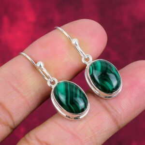 Natural Malachite Gemstone Earrings, Statement Stylish Silver Earrings Handmade Silver Hook Earrings, 925 Sterling Silver Jewelry, Love Gift