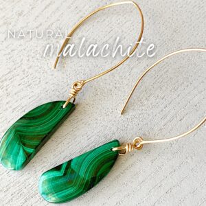 Natural Malachite Earrings Green Stone Earrings, Healing Crystal Jewelry, Heart Chakra Earrings, Green Dangle Earrings Gold Fill, Exact Pair
