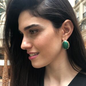 Malachite Earrings, Natural Malachite, Statement Earrings, Heavy Earrings, Large Oval Earrings, Green Vintage Earrings, 925 Silver Earrings